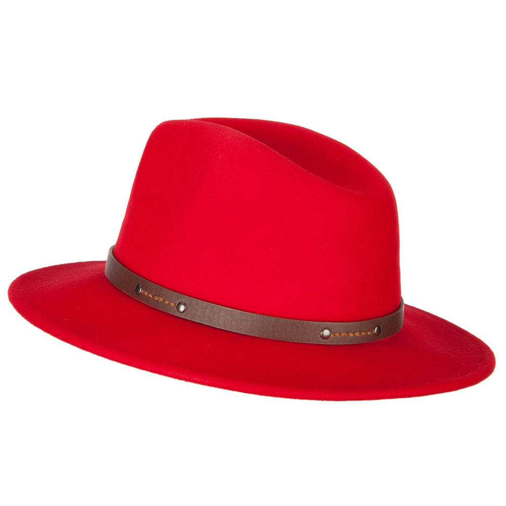 Wool & Faux Leather Buckle Wide Brim Fedora