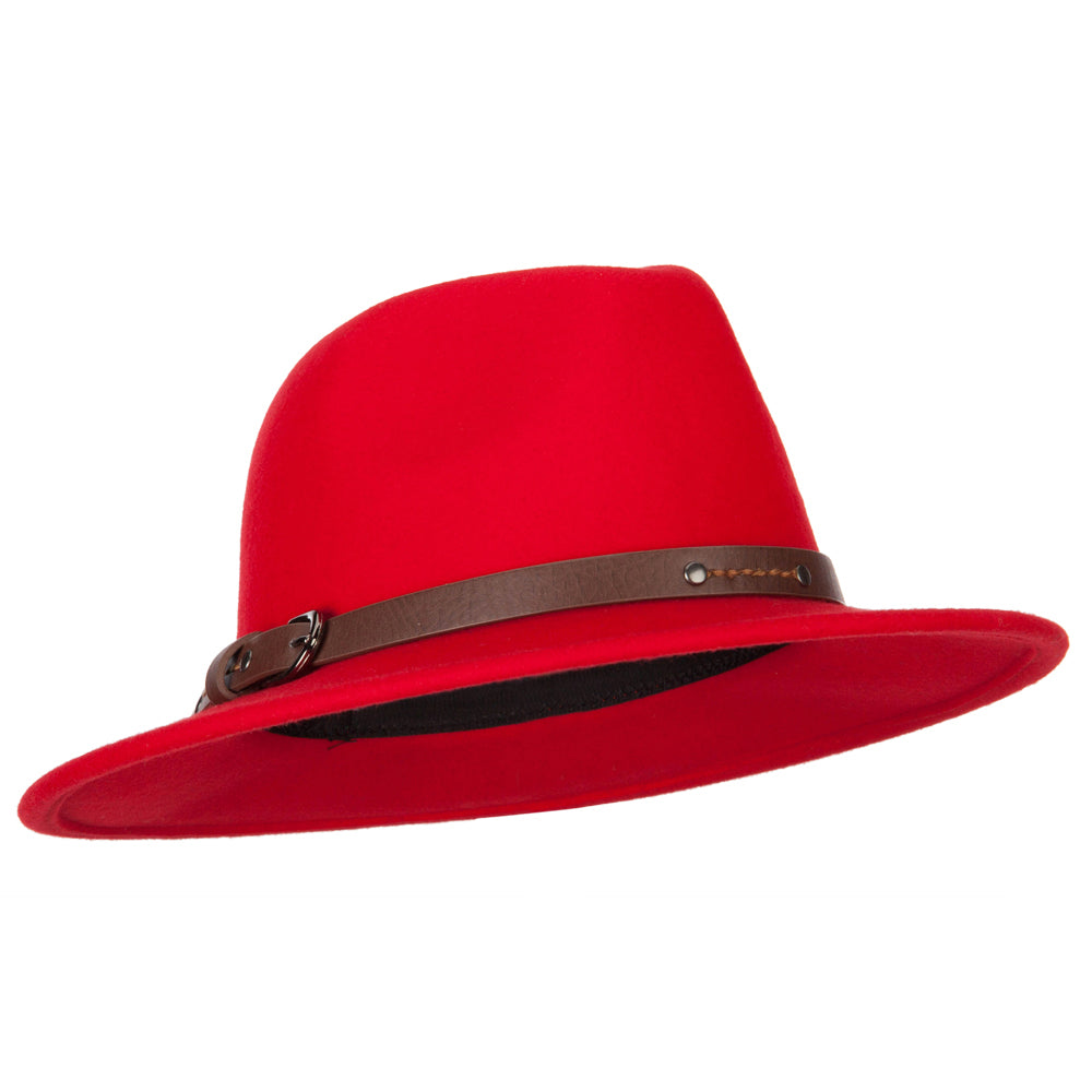 Wool & Faux Leather Buckle Wide Brim Fedora