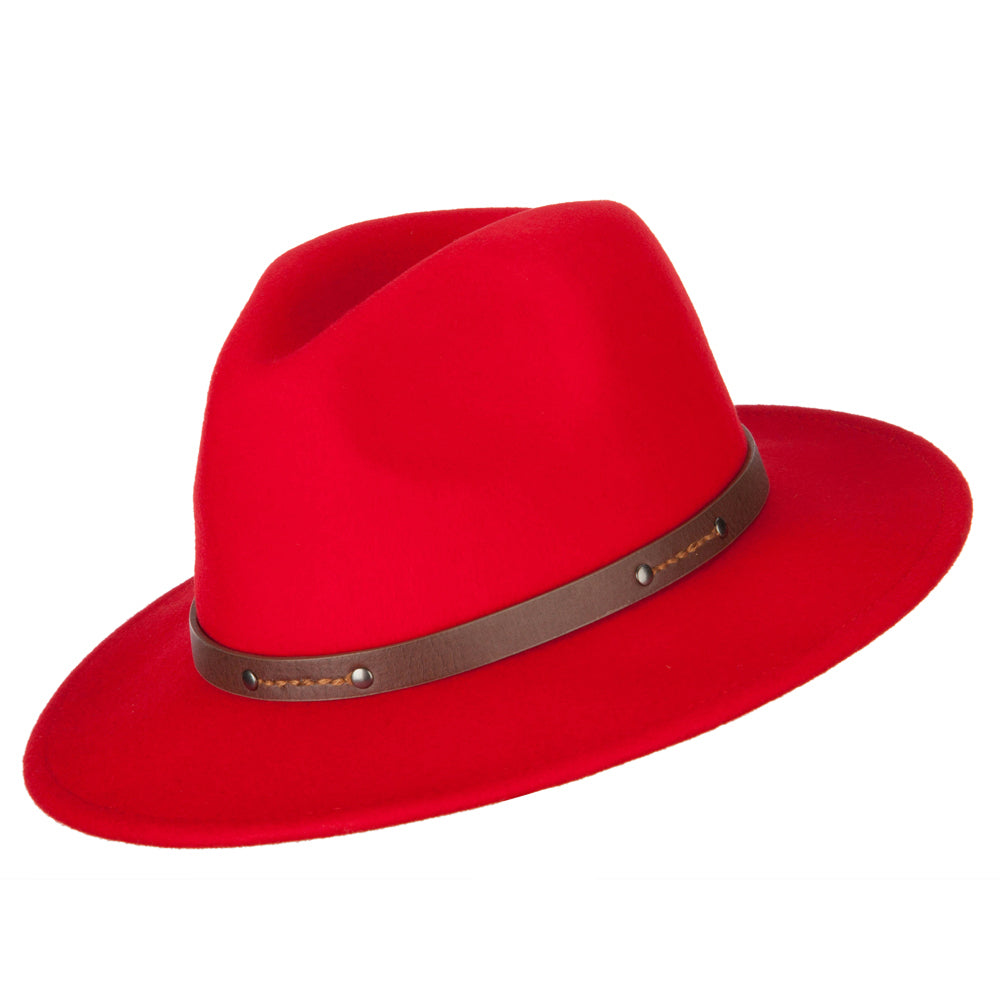 Wool & Faux Leather Buckle Wide Brim Fedora